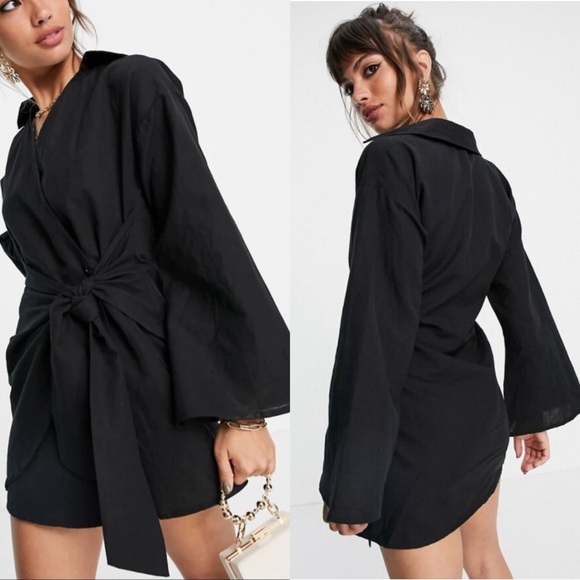 Pretty Lavish Black Cotton Linen Blend Mini Blazer Dress Sz 6 Editorial Capsule - Picture 2 of 8